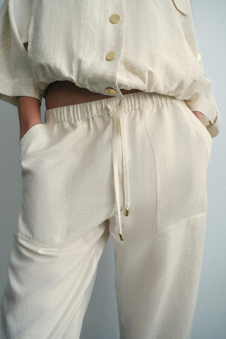 ENSEMBLE BLOUSE SAFARI À MANCHES RETROUSSÉES | PANTALON À TAILLE ÉLASTIQUE