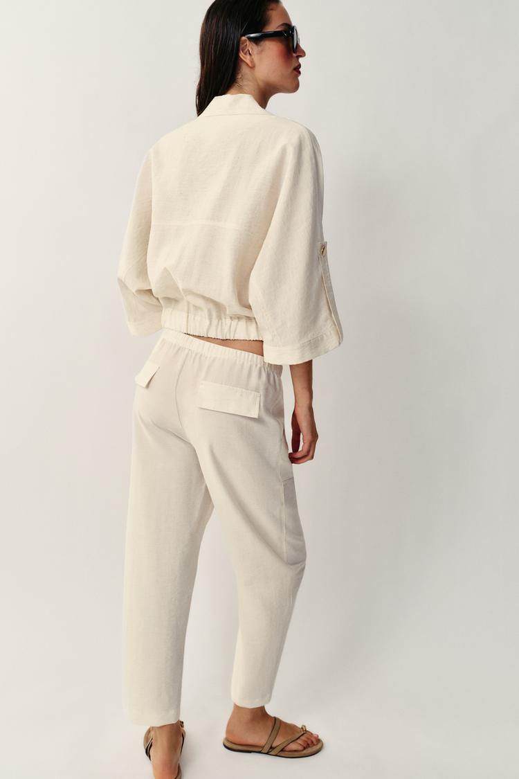 ENSEMBLE BLOUSE SAFARI À MANCHES RETROUSSÉES | PANTALON À TAILLE ÉLASTIQUE