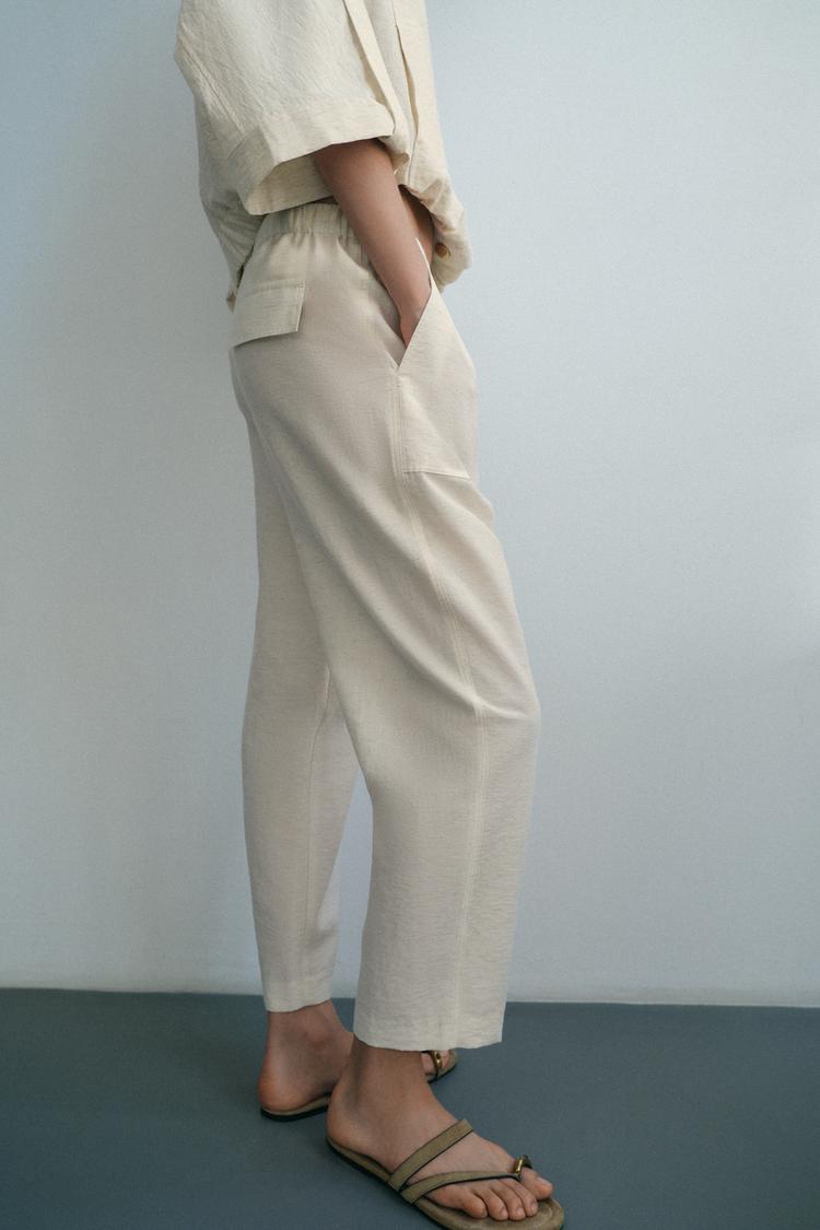 ENSEMBLE BLOUSE SAFARI À MANCHES RETROUSSÉES | PANTALON À TAILLE ÉLASTIQUE