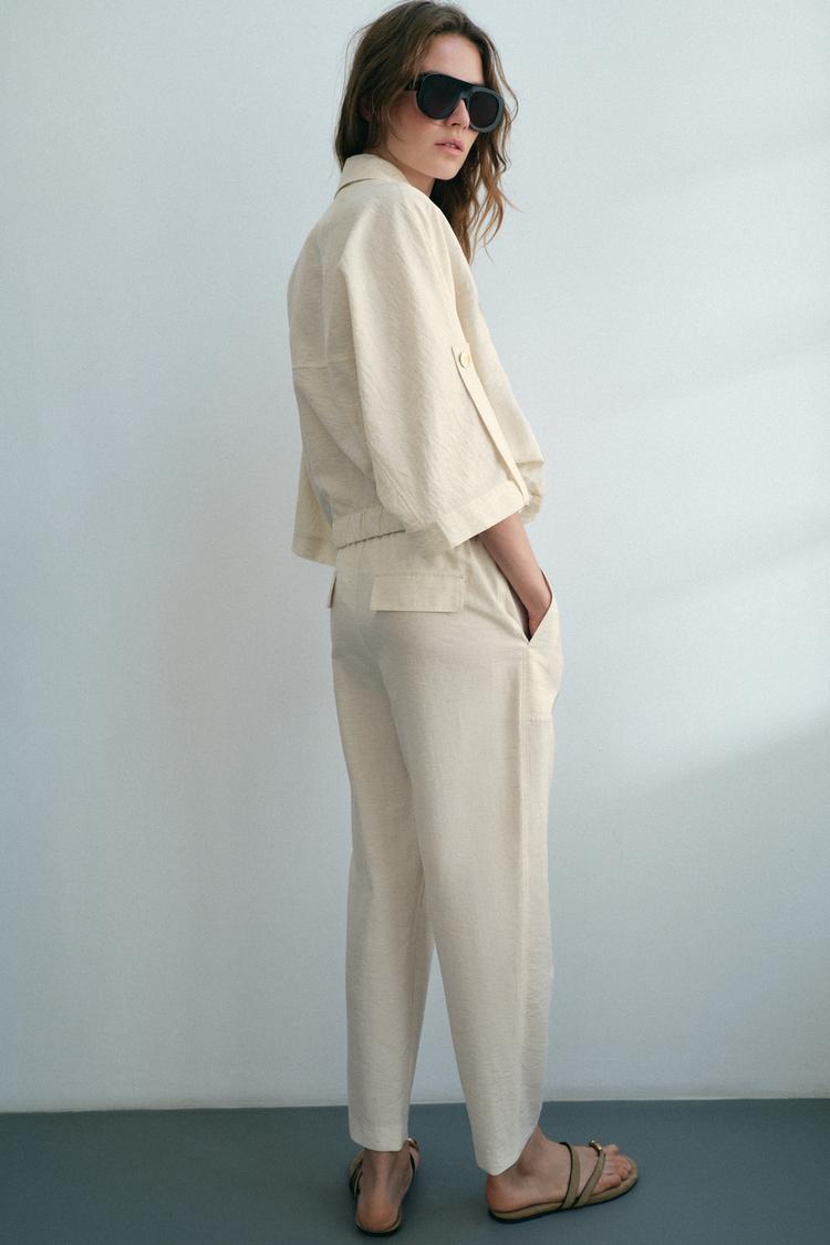 ENSEMBLE BLOUSE SAFARI À MANCHES RETROUSSÉES | PANTALON À TAILLE ÉLASTIQUE