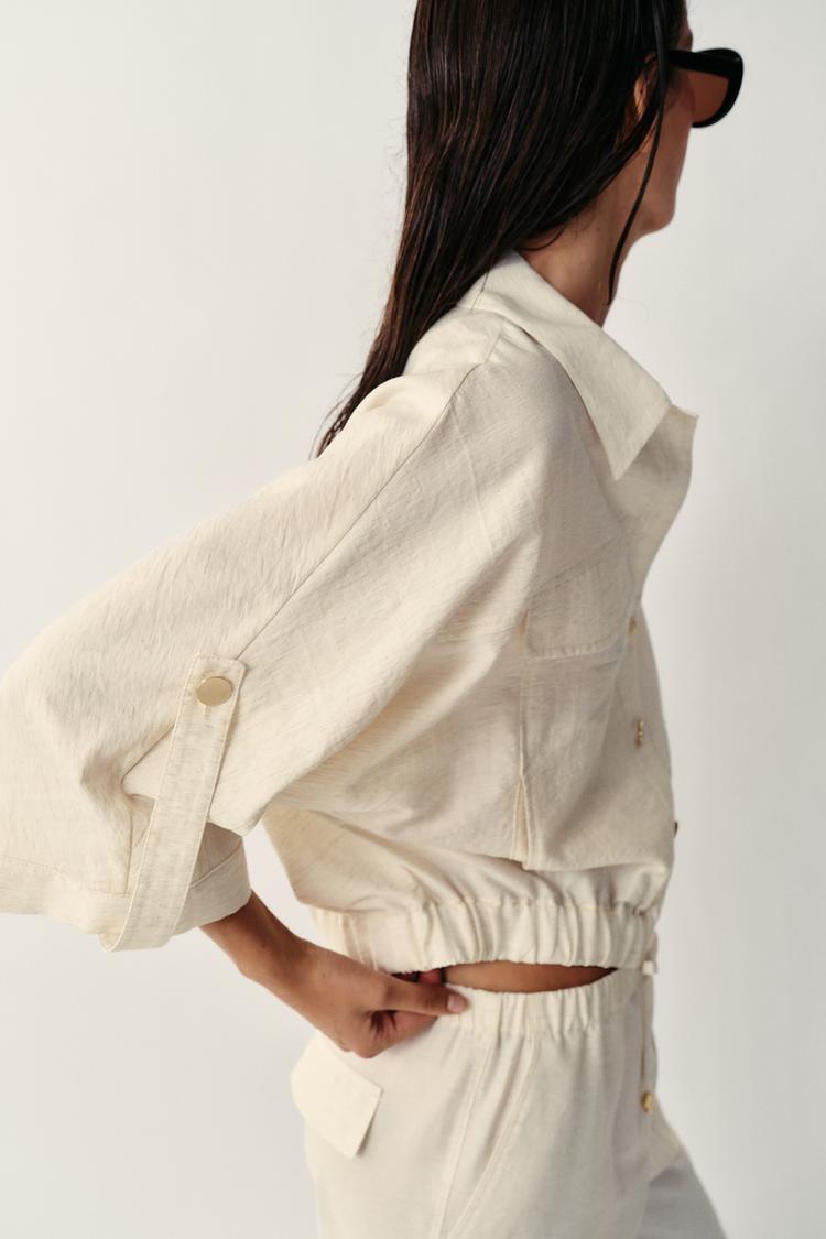 ENSEMBLE BLOUSE SAFARI À MANCHES RETROUSSÉES | PANTALON À TAILLE ÉLASTIQUE