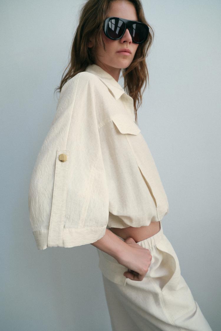 ENSEMBLE BLOUSE SAFARI À MANCHES RETROUSSÉES | PANTALON À TAILLE ÉLASTIQUE