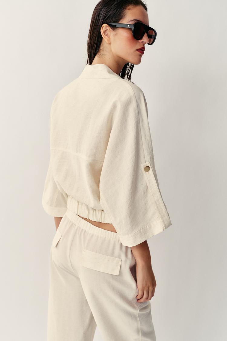 ENSEMBLE BLOUSE SAFARI À MANCHES RETROUSSÉES | PANTALON À TAILLE ÉLASTIQUE
