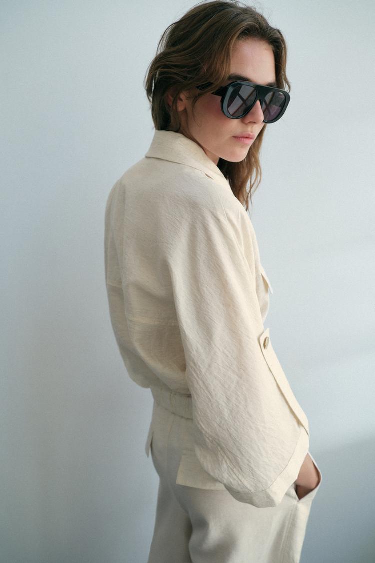 ENSEMBLE BLOUSE SAFARI À MANCHES RETROUSSÉES | PANTALON À TAILLE ÉLASTIQUE