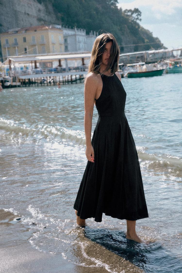 ROBE MI-LONGUE EN GABARDINE À VOLUME
