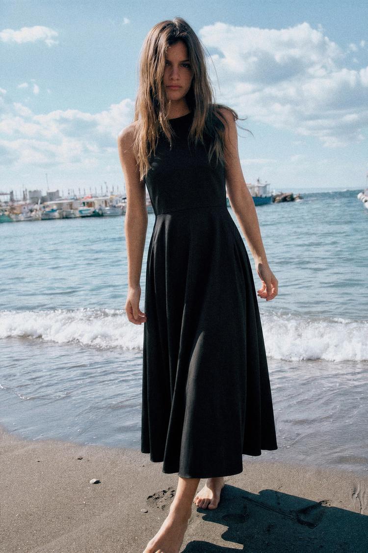 ROBE MI-LONGUE EN GABARDINE À VOLUME