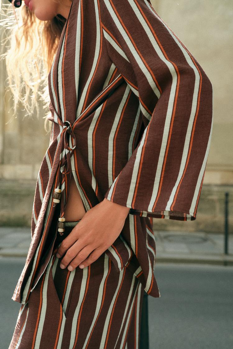 ENSEMBLE VESTE CROISÉE | PANTALON LARGE À RAYURES
