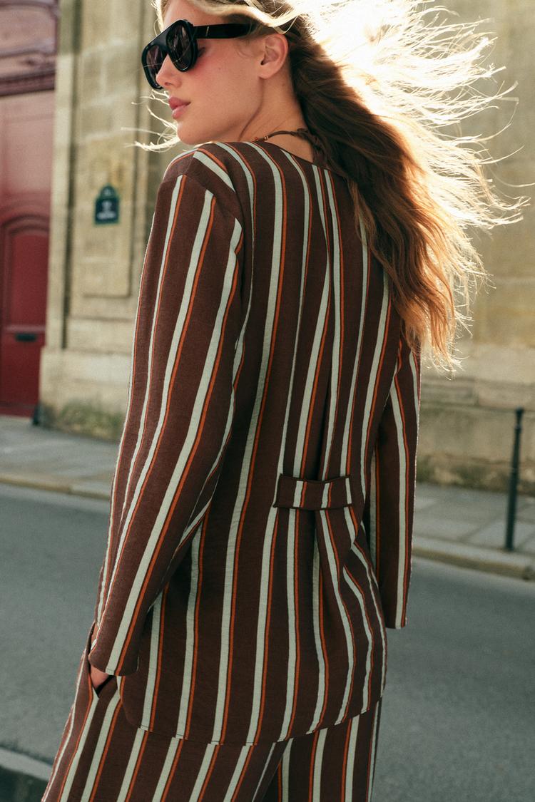 ENSEMBLE VESTE CROISÉE | PANTALON LARGE À RAYURES