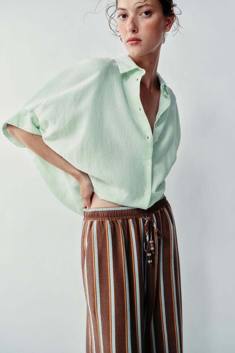 ENSEMBLE VESTE CROISÉE | PANTALON LARGE À RAYURES