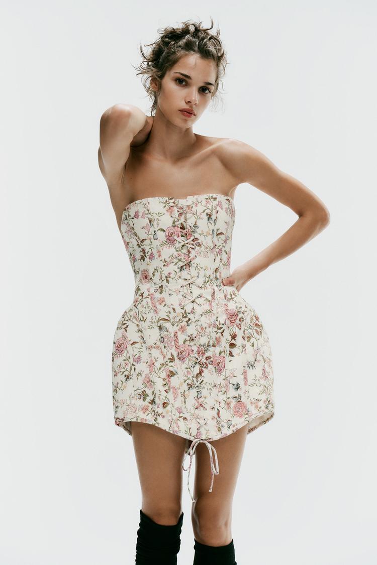 ROBE BUSTIER À IMPRIMÉ FLEURI