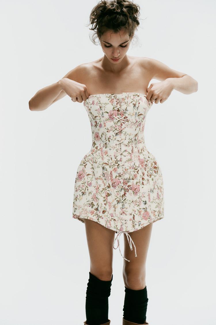 ROBE BUSTIER À IMPRIMÉ FLEURI