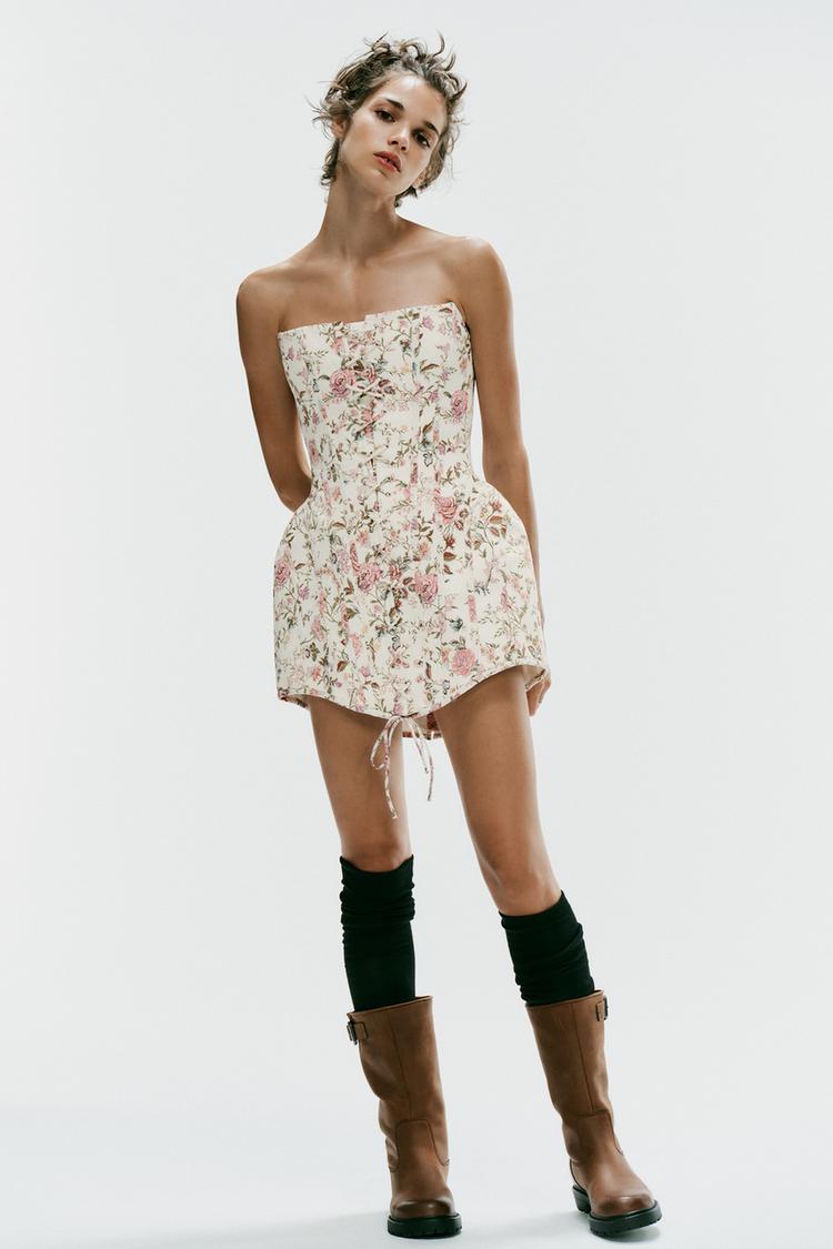 ROBE BUSTIER À IMPRIMÉ FLEURI