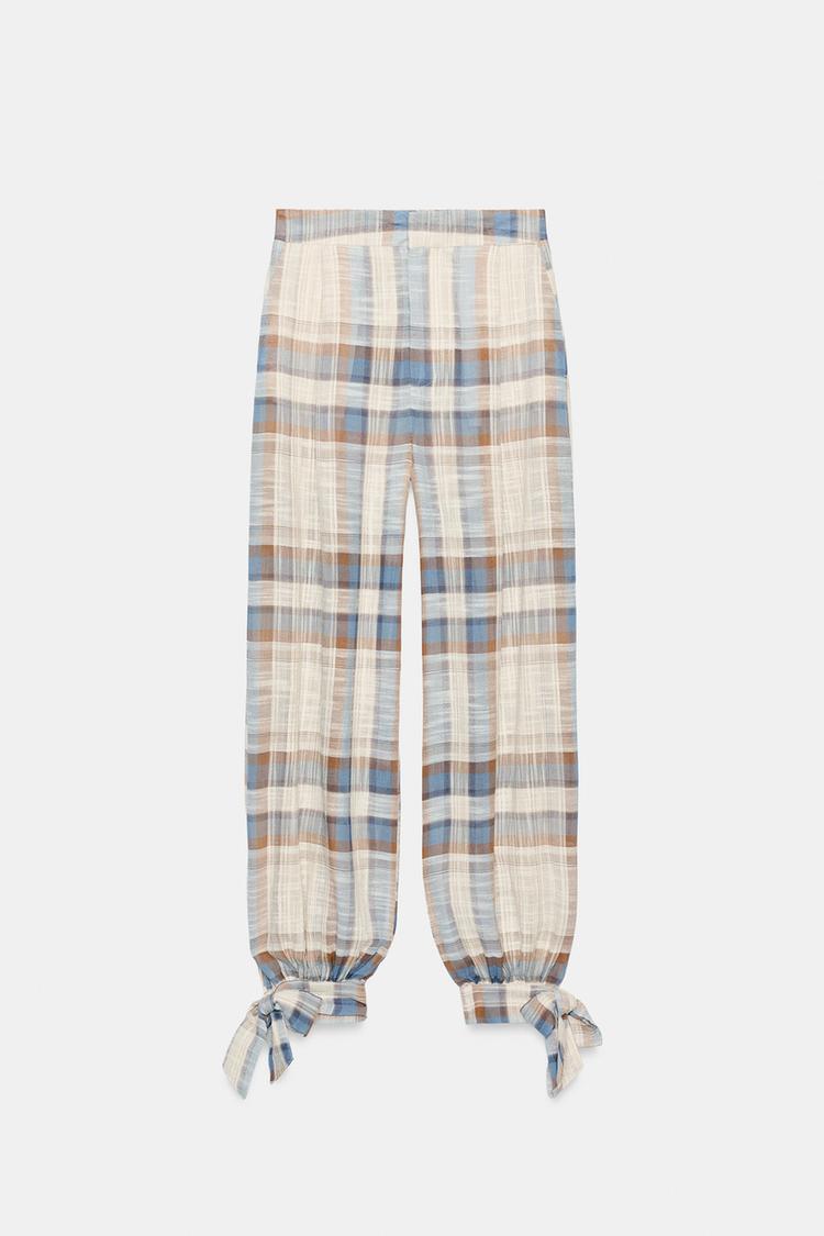 PANTALON BOUFFANT À LACETS ET CARREAUX