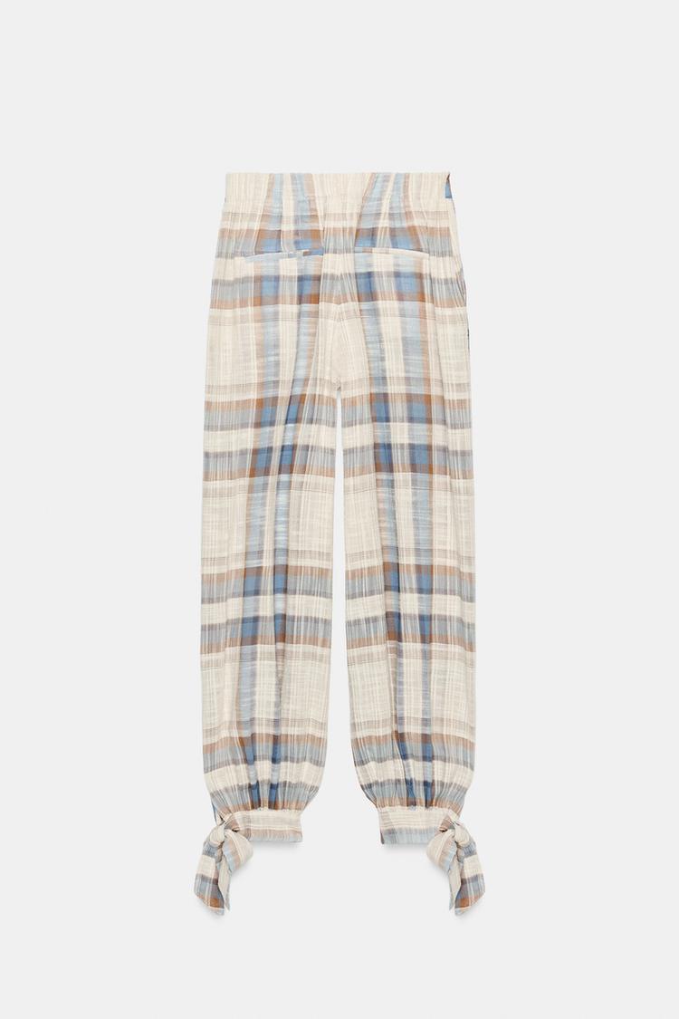 PANTALON BOUFFANT À LACETS ET CARREAUX