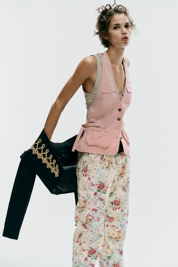 TOP HALTER À RAYURES ET POCHES