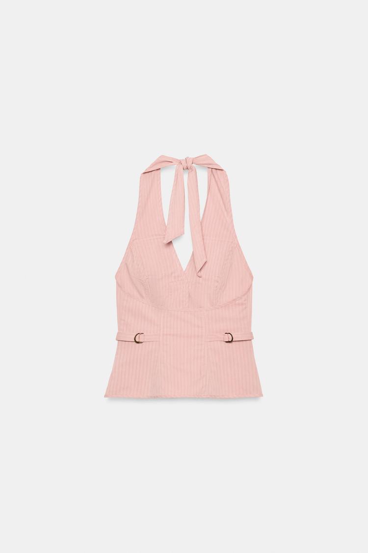 TOP HALTER À RAYURES ET POCHES