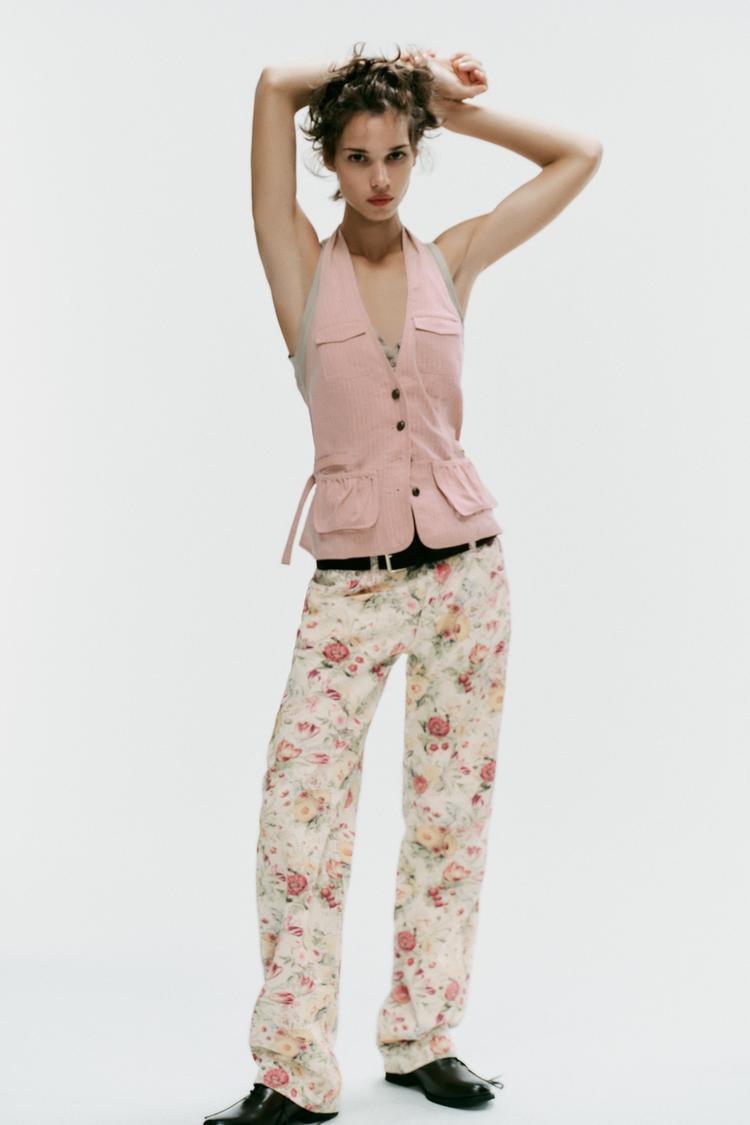 TOP HALTER À RAYURES ET POCHES