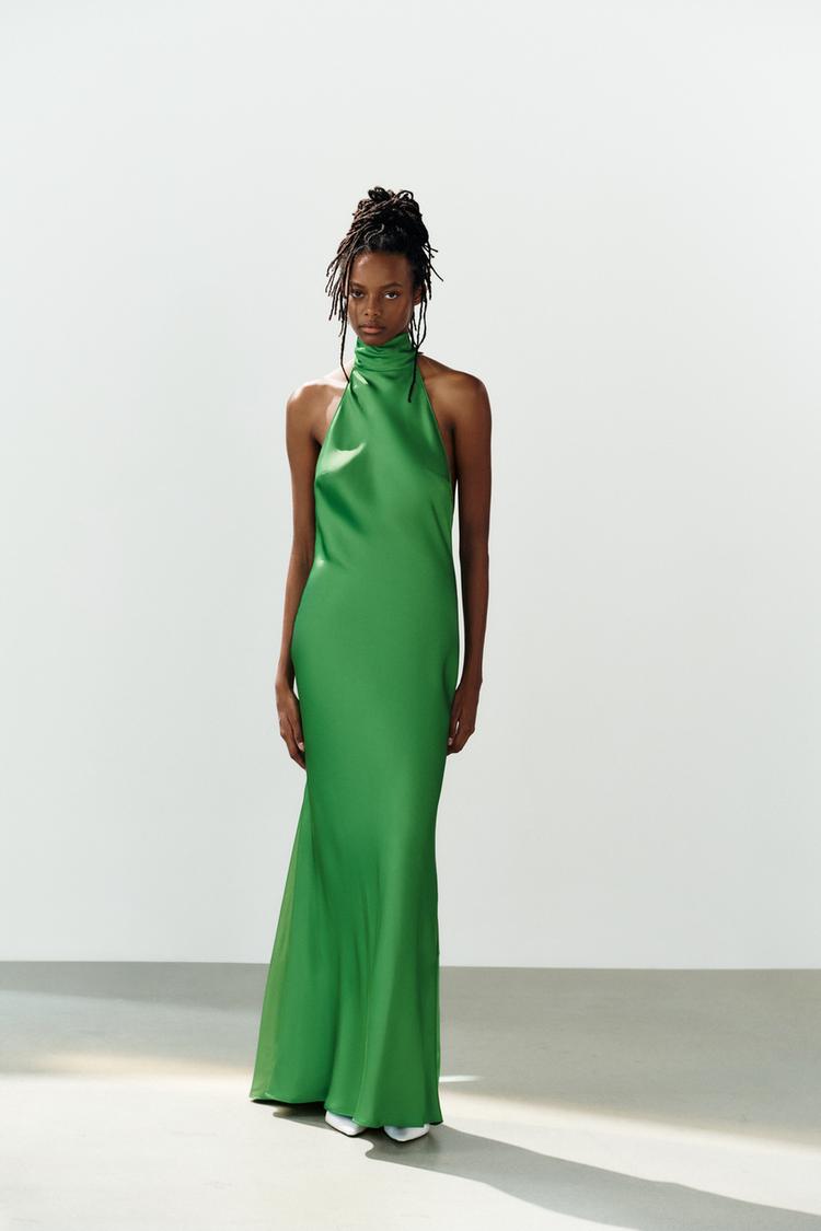 ROBE LONGUE SATINÉE À NŒUD