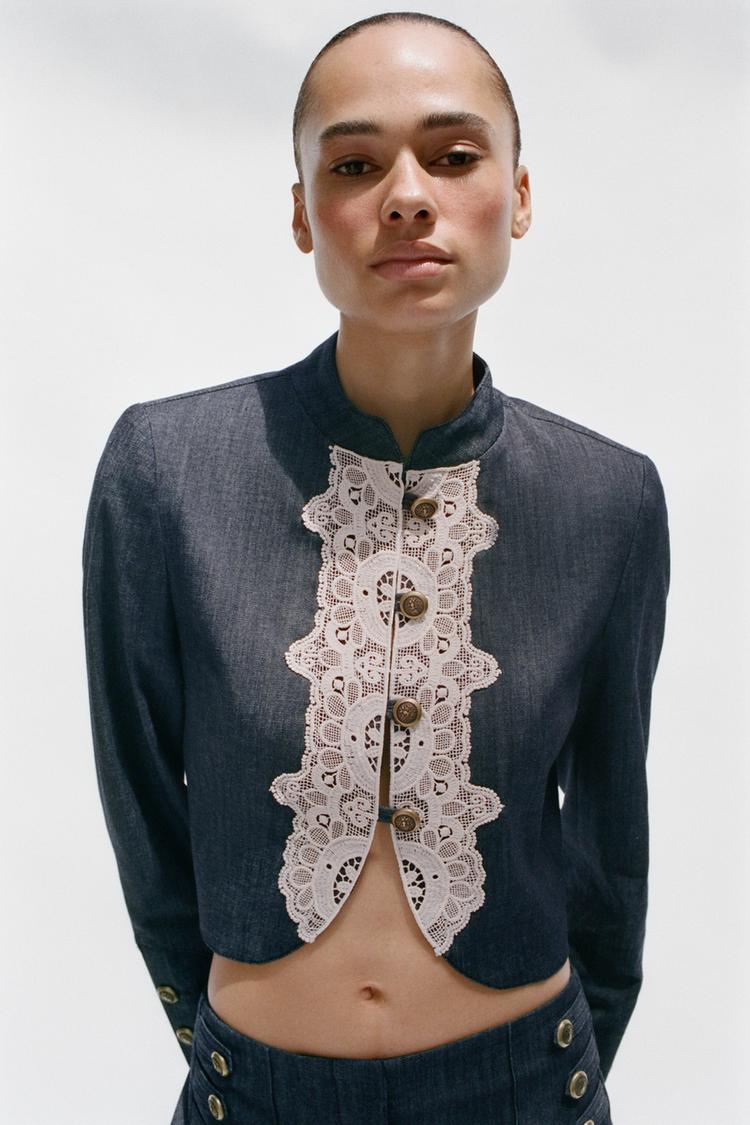 VESTE COURTE BIMATIÈRE EN DENTELLE