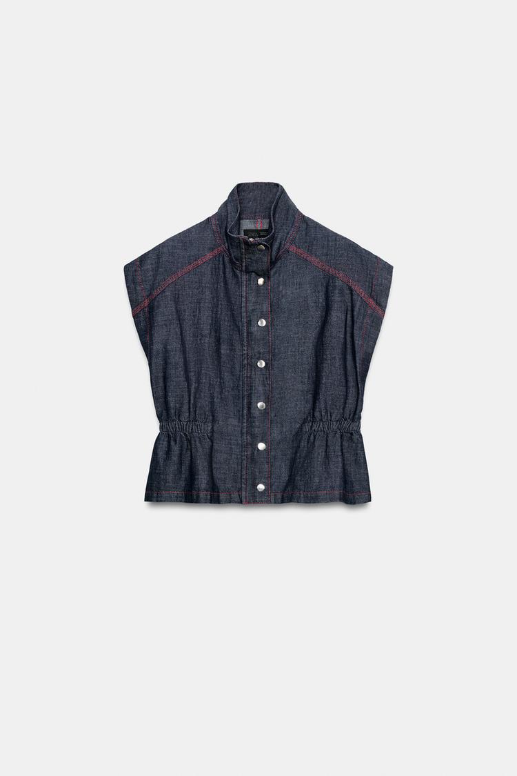 ENSEMBLE GILET  PANTALON BARREL EN LIN À SURPIQÛRES CONTRASTÉES