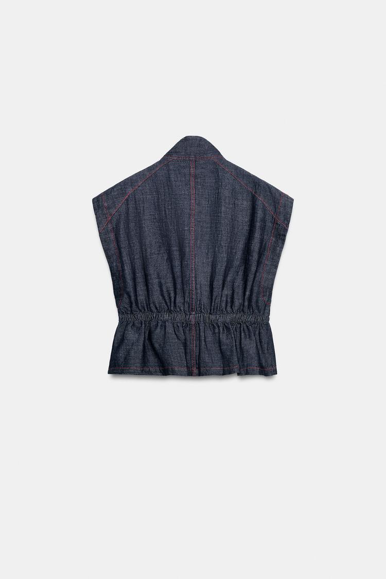 ENSEMBLE GILET  PANTALON BARREL EN LIN À SURPIQÛRES CONTRASTÉES