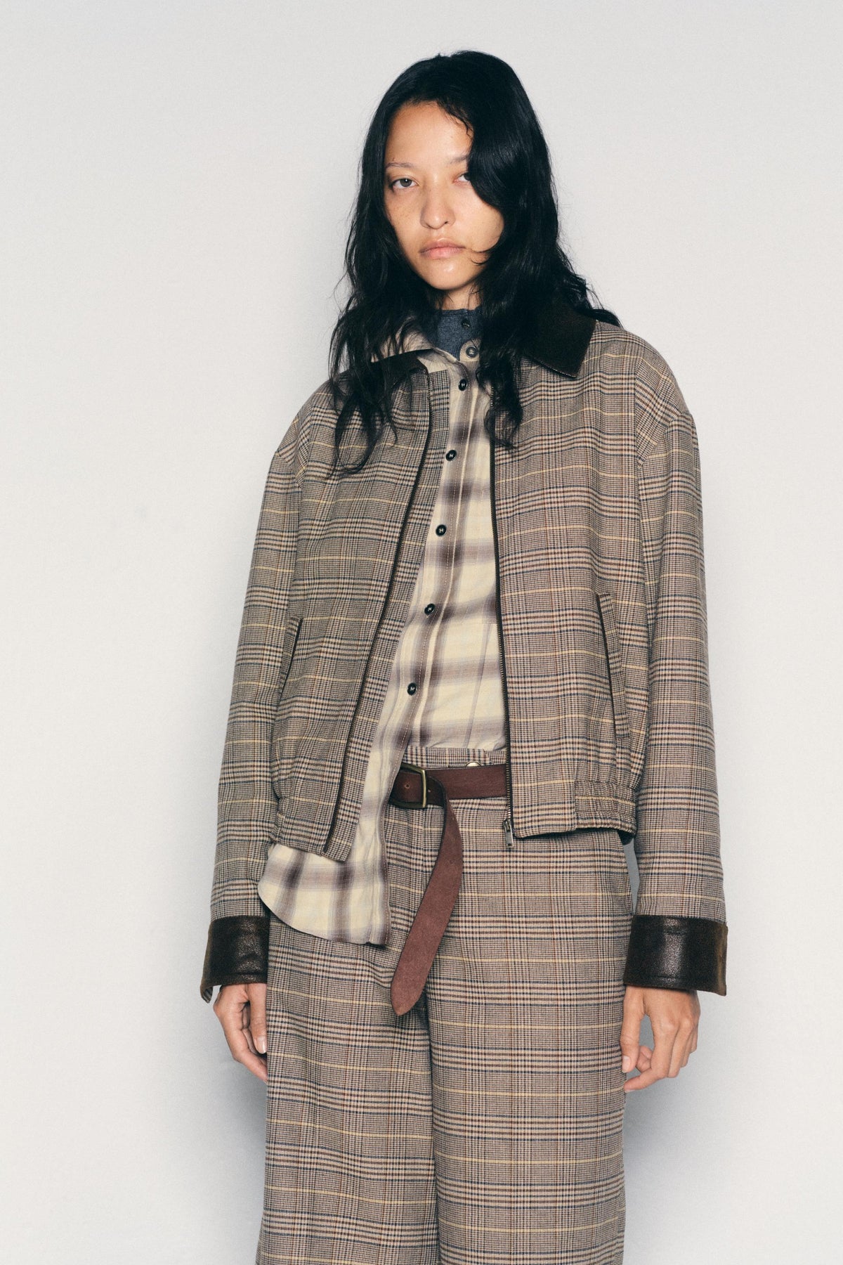 VESTE BOMBER COMBINÉE PIED-DE-POULE