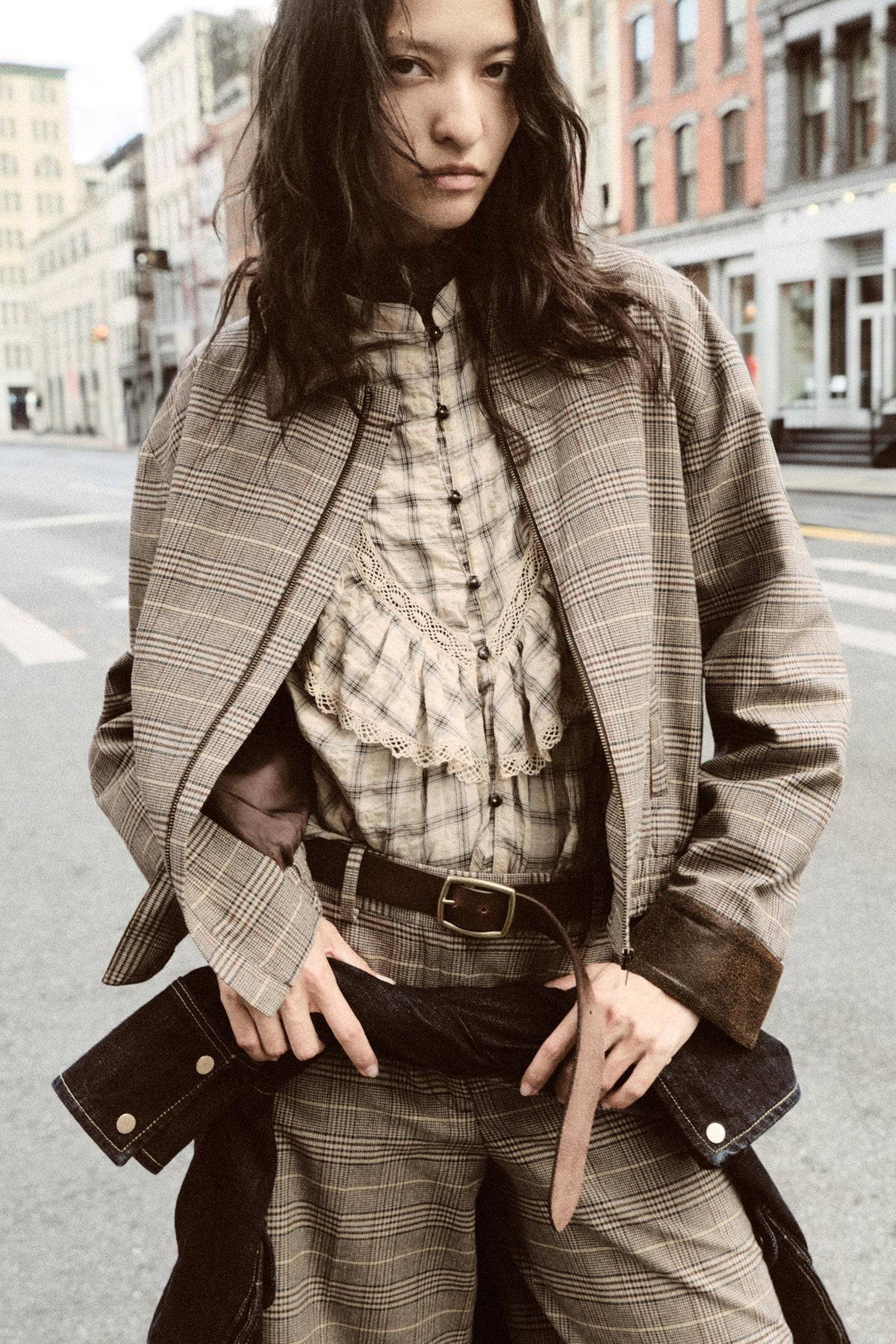 VESTE BOMBER COMBINÉE PIED-DE-POULE