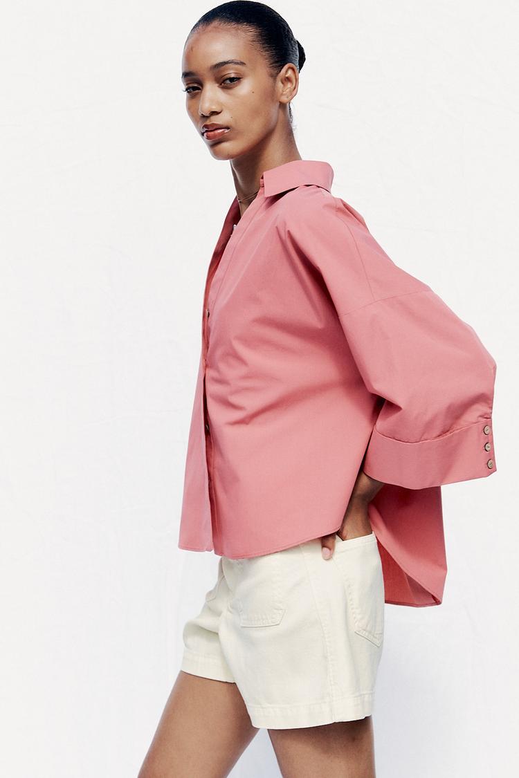 CHEMISE EN POPELINE AVEC MANCHES LARGES