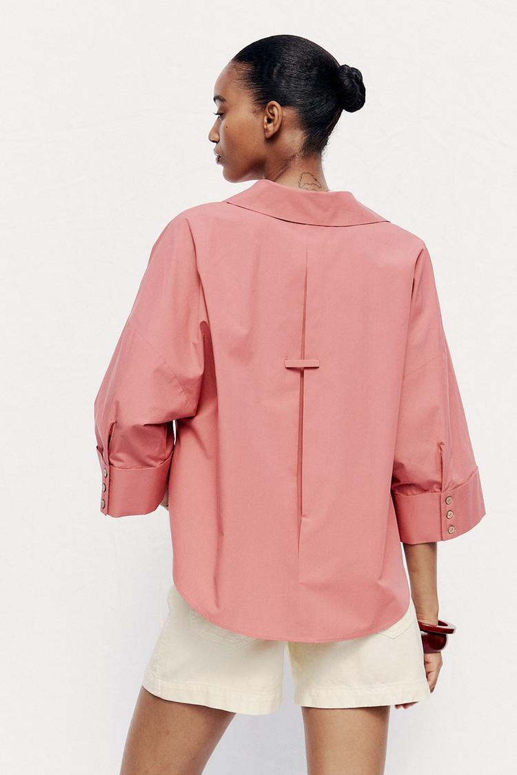 CHEMISE EN POPELINE AVEC MANCHES LARGES