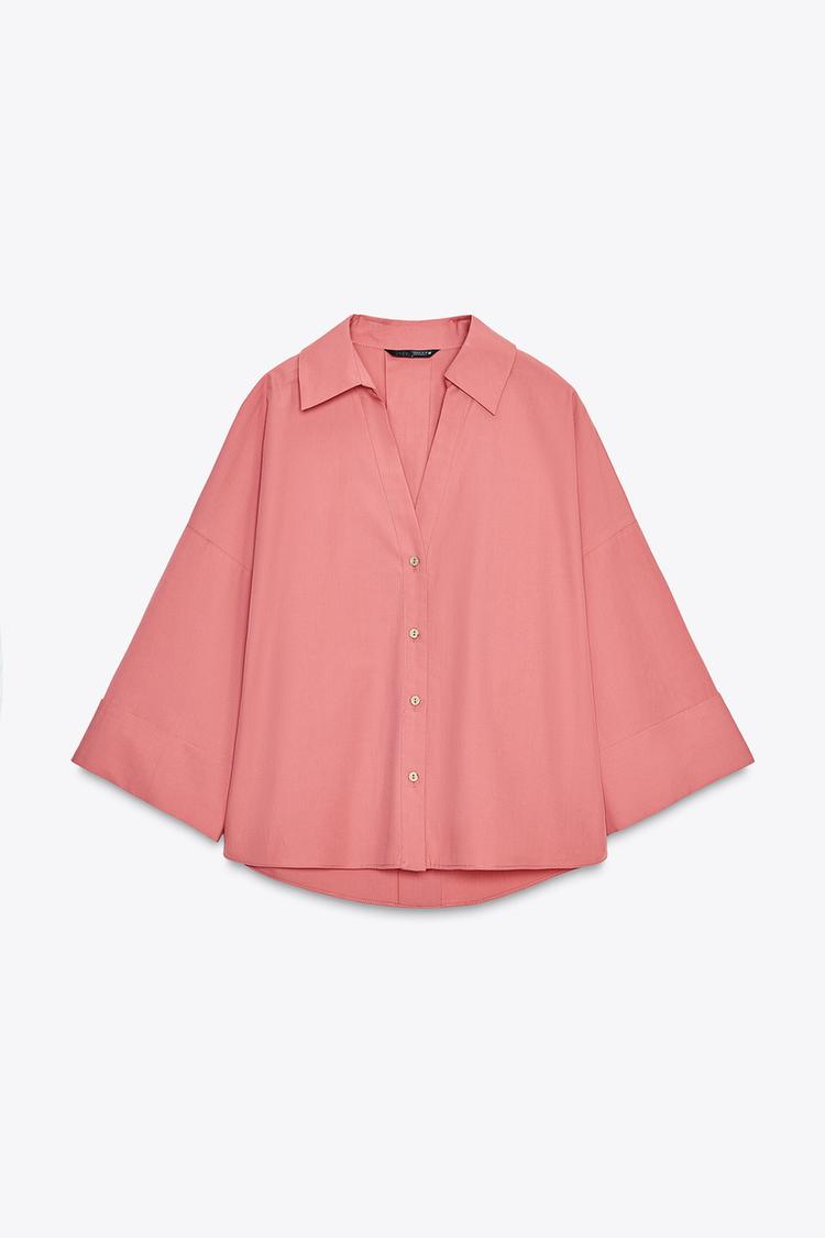 CHEMISE EN POPELINE AVEC MANCHES LARGES