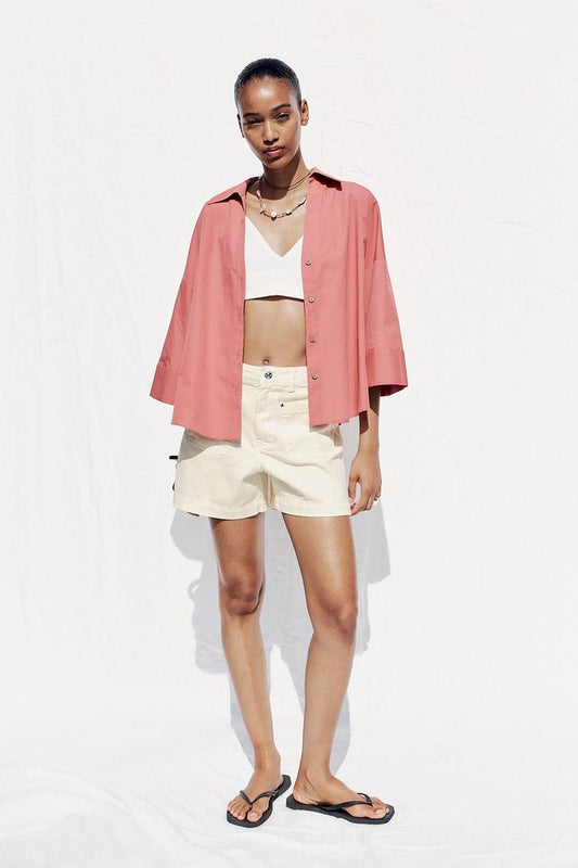 CHEMISE EN POPELINE AVEC MANCHES LARGES
