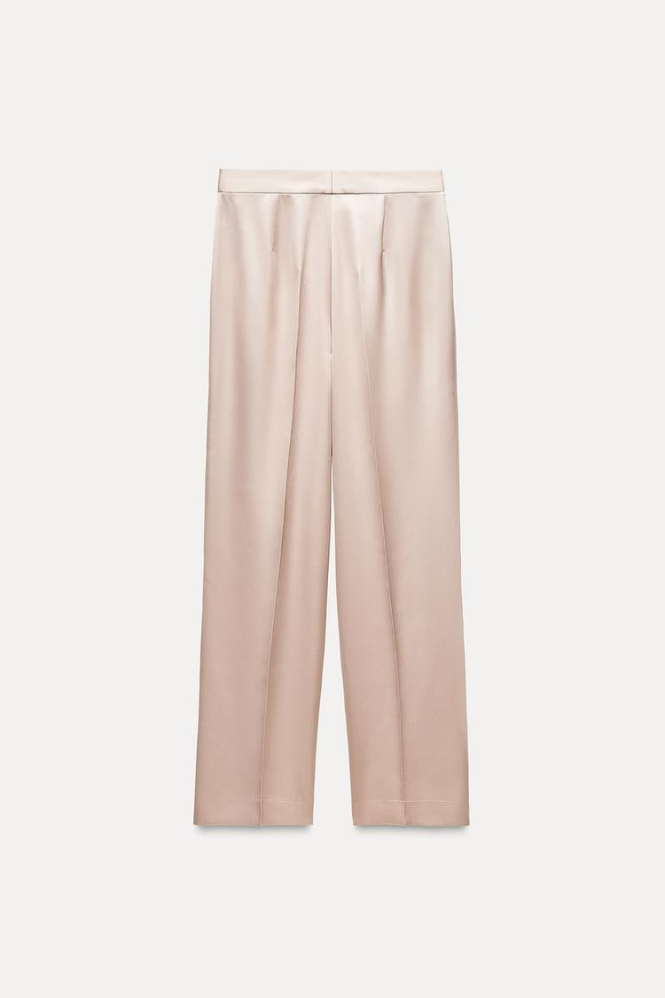 PANTALON SATINÉ BAS FENTES ROSE POUDRÉ