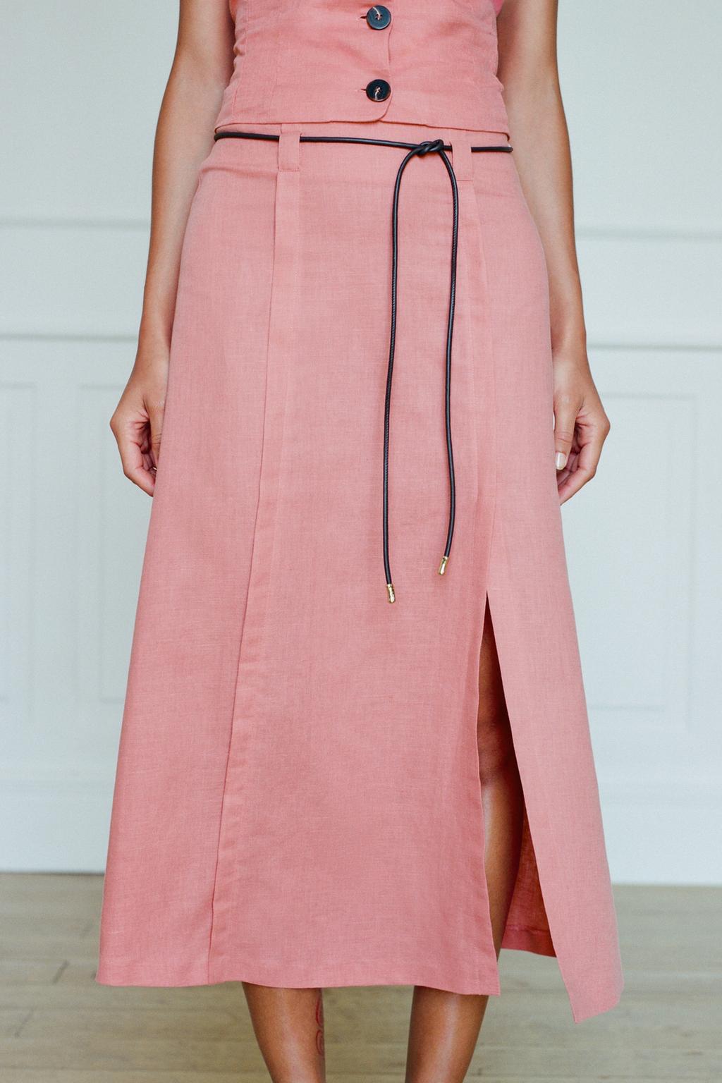 JUPE MIDI CEINTURE AVEC LIN