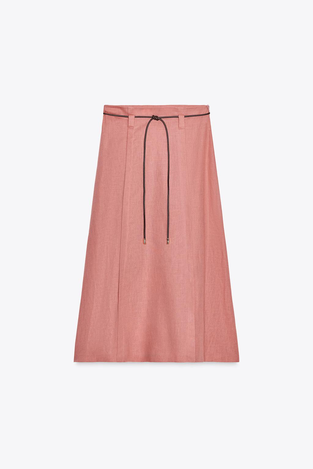 JUPE MIDI CEINTURE AVEC LIN