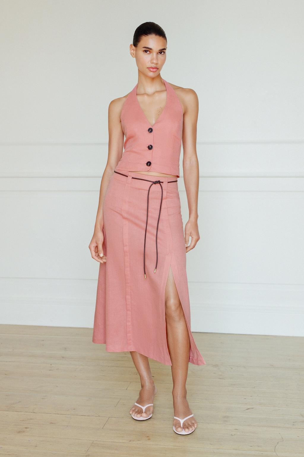 JUPE MIDI CEINTURE AVEC LIN