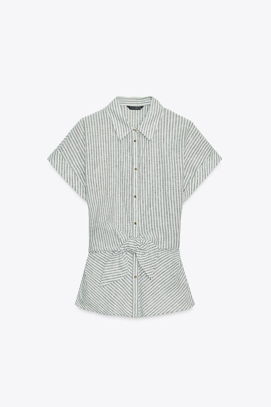 CHEMISE À RAYURES NŒUD AVEC LIN