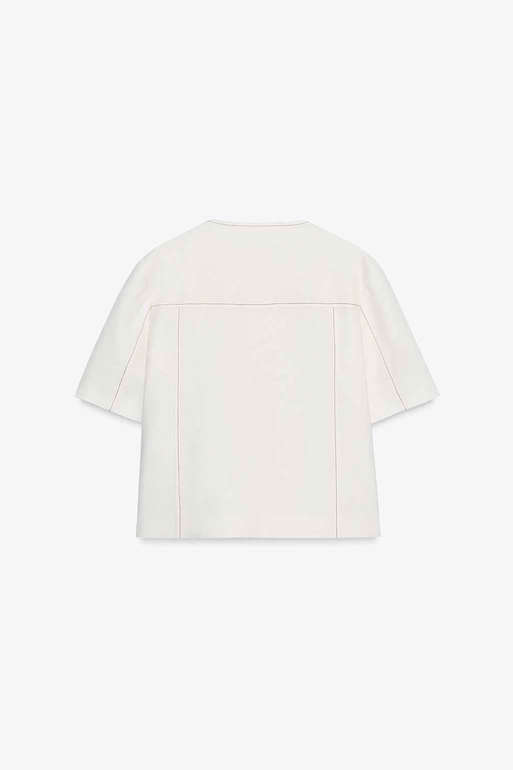 ENSEMBLE BLAZER MANCHES COURTES AVEC LIN | PANTALON DROIT AVEC LIN SURPIQÛRES CONTRASTE