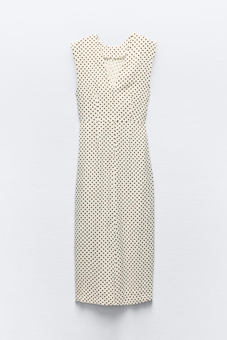 ROBE POLKA DOT MIDI WITH DRAPED WAIST