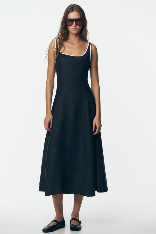 ROBE MIDI LIN LISERÉS CONTRASTE