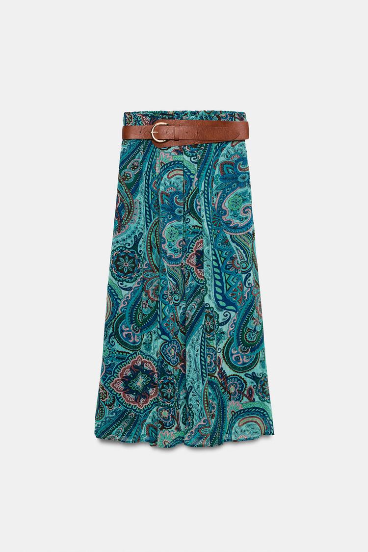 ENSEMBLE TOP IMPRIMÉ À NŒUD | JUPE IMPRIMÉE À CEINTURE