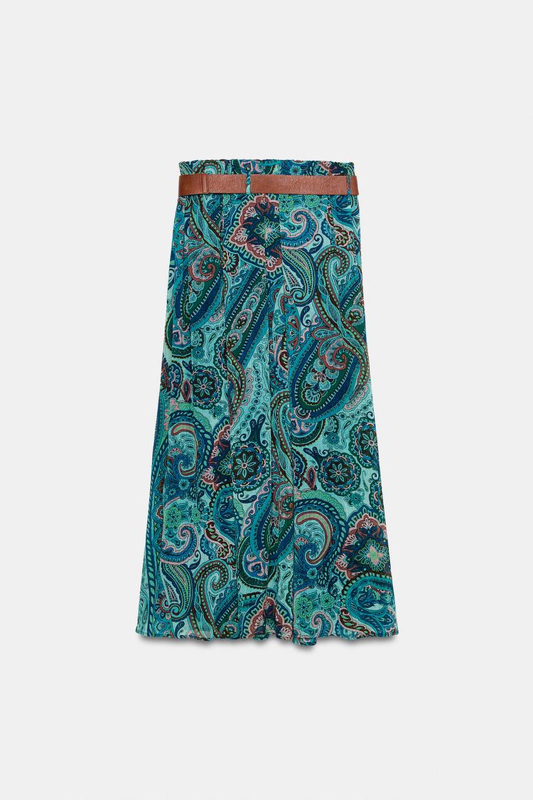 ENSEMBLE TOP IMPRIMÉ À NŒUD | JUPE IMPRIMÉE À CEINTURE