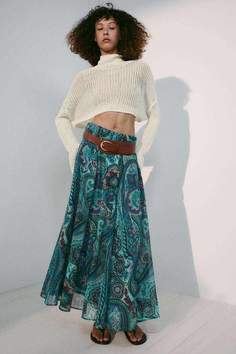ENSEMBLE TOP IMPRIMÉ À NŒUD | JUPE IMPRIMÉE À CEINTURE