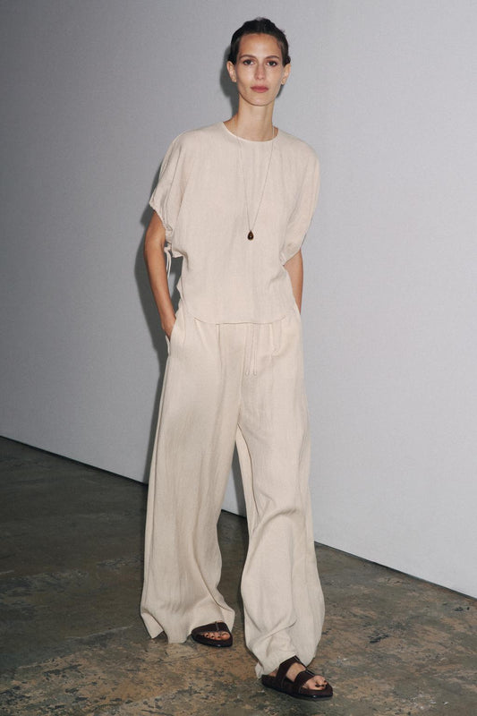 ENSEMBLE BLOUSE À MANCHES BOUFFANTES |  PANTALON DE PYJAMA FLUIDE ZW COLLECTION
