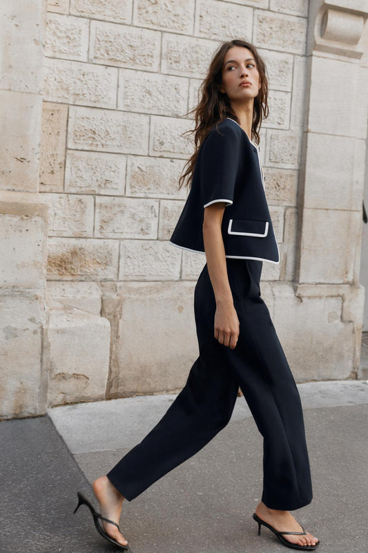PANTALON DROIT TAILLE CONTRASTÉE
