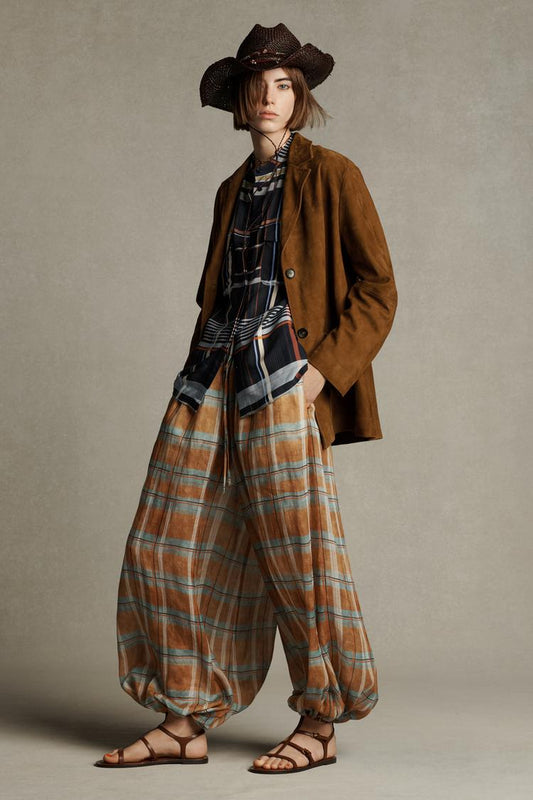 PANTALON BOUFFANT À CARREAUX EN RAMIE ZW COLLECTION