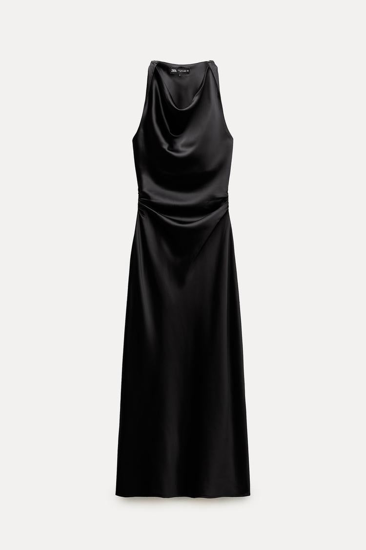 ROBE MI-LONGUE SATINÉE NOIRE