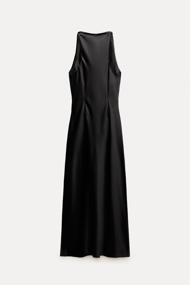 ROBE MI-LONGUE SATINÉE NOIRE