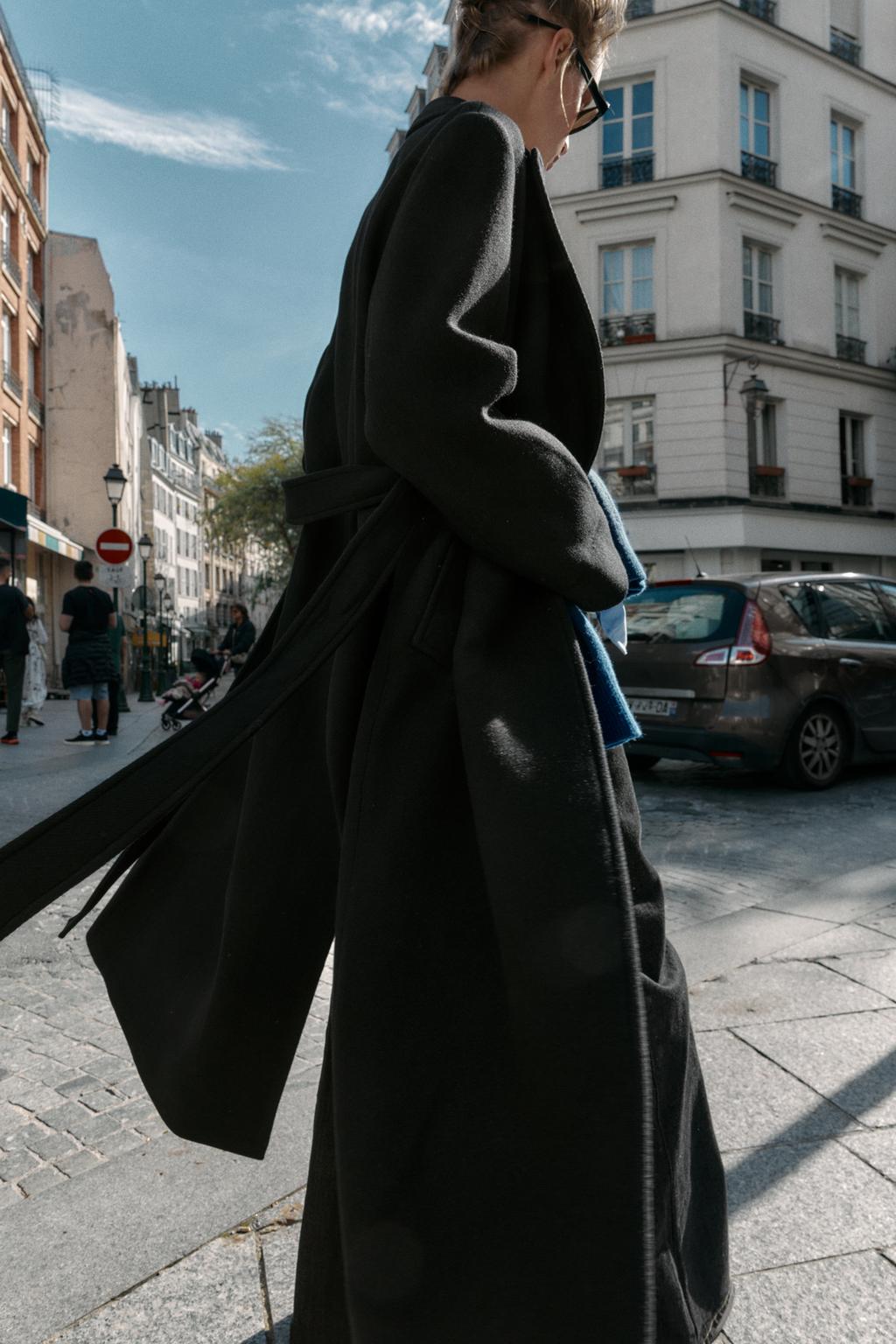 MANTEAU LONG CEINTURÉ AVEC LAINE