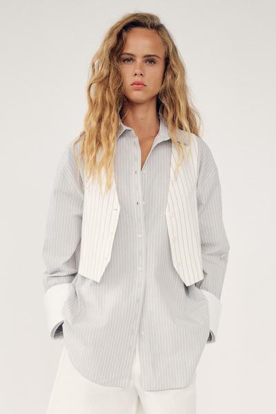 CHEMISE OVERSIZED EN POPELINE À RAYURES AVEC POIGNETS AMOVIBLES