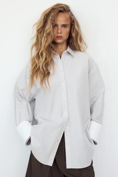 CHEMISE OVERSIZED EN POPELINE À RAYURES AVEC POIGNETS AMOVIBLES